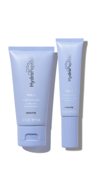 Boxed two step home peel system, polish and plump mechanical exfoliation and chemical combination